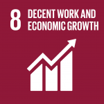 Chart showing an increase, text '8 decent work and economic growth'