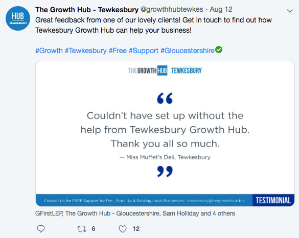 Screenshot of a Twitter post by Tewkesbury Growth Hub