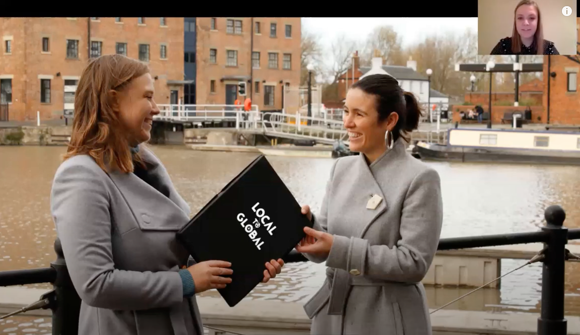 Janina Neumann and Eva Túnez Salvador looking at each other at Gloucester Docks