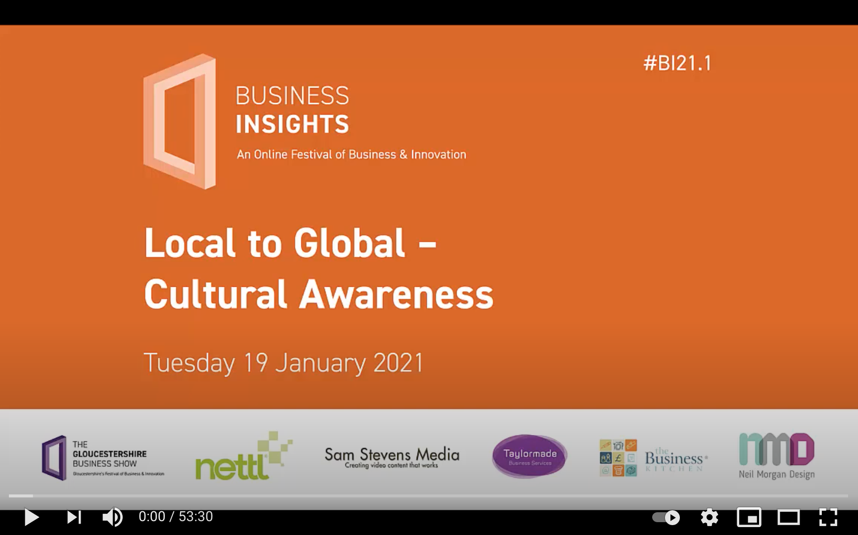Webinar title page, text 'Local to Global Cultural Awareness'