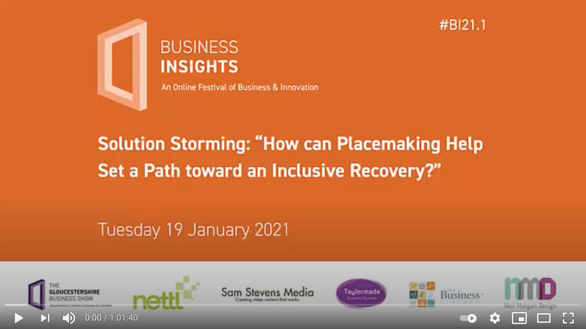 Webinar title page, text 'How can Placemaking Help Set a Path toward an Inclusive Recovery'