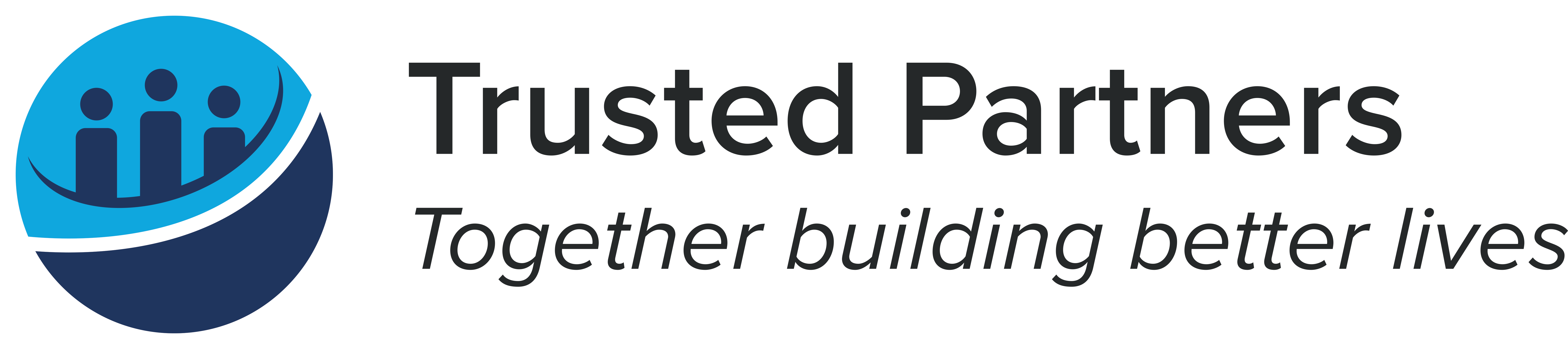Trusted Partners logo, text 'together building better lives'