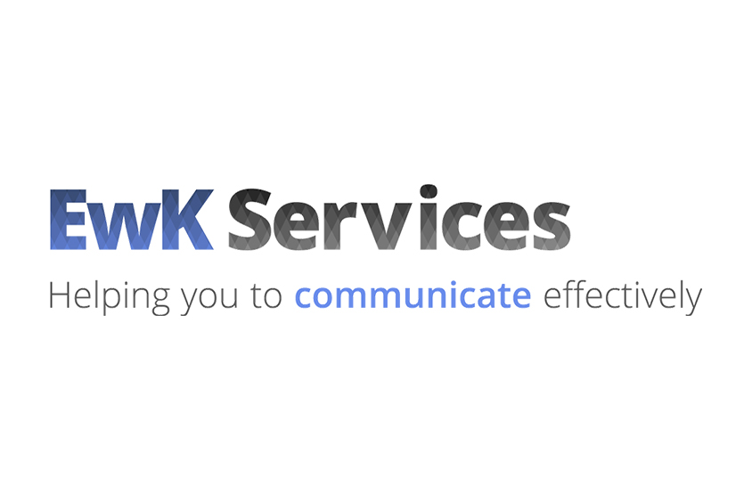 EwK Services logo, text 'helping you to communicate effectively'