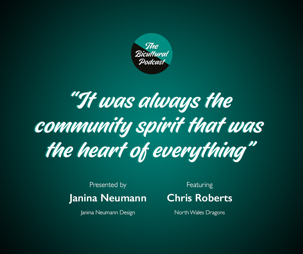 The Bicultural Podcast logo, "It was always the community spirit that was the heart of everything"