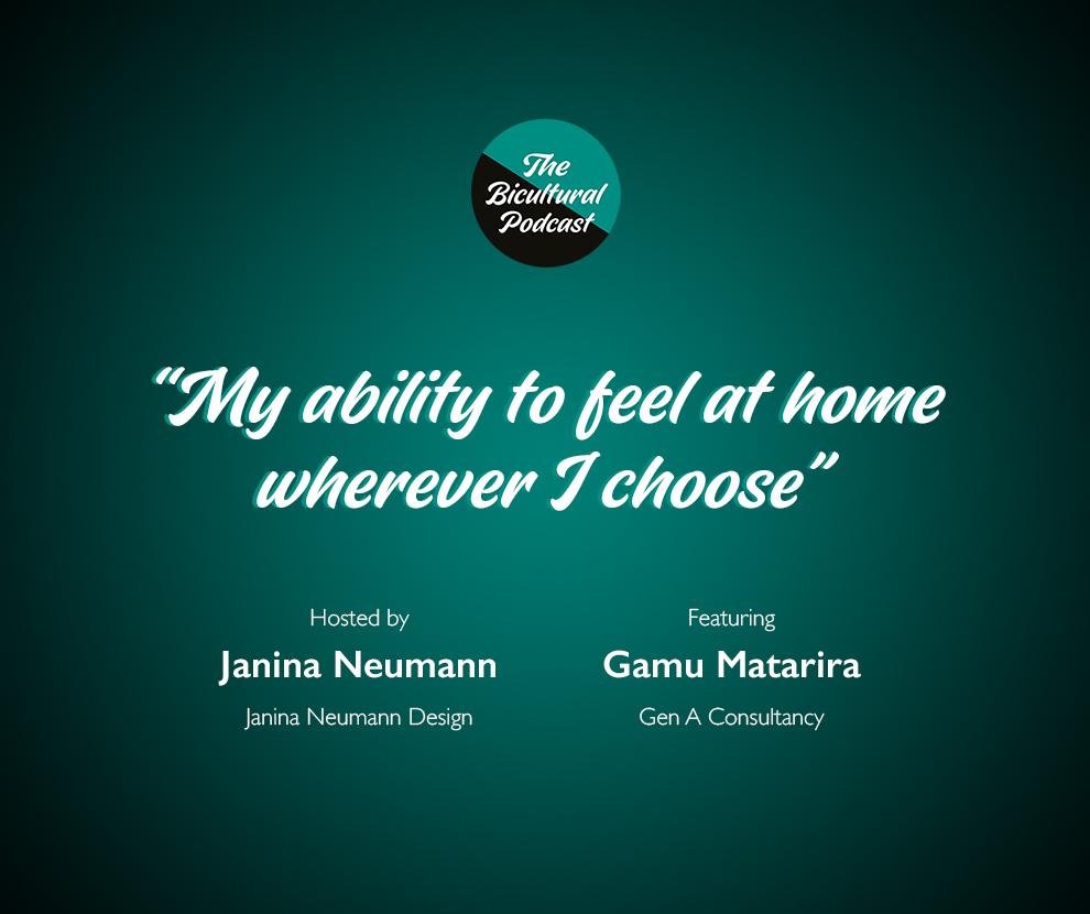 The Bicultural Podcast logo, "My ability to feel at home wherever I choose"