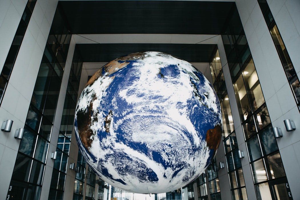 Globe outside an office building